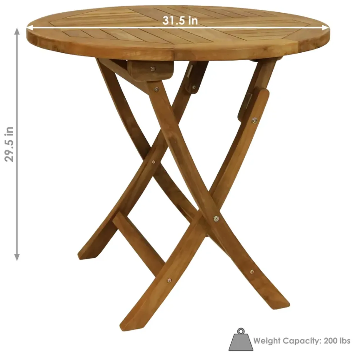 Sunnydaze Solid Teak Wood Folding Round Patio Dining Table