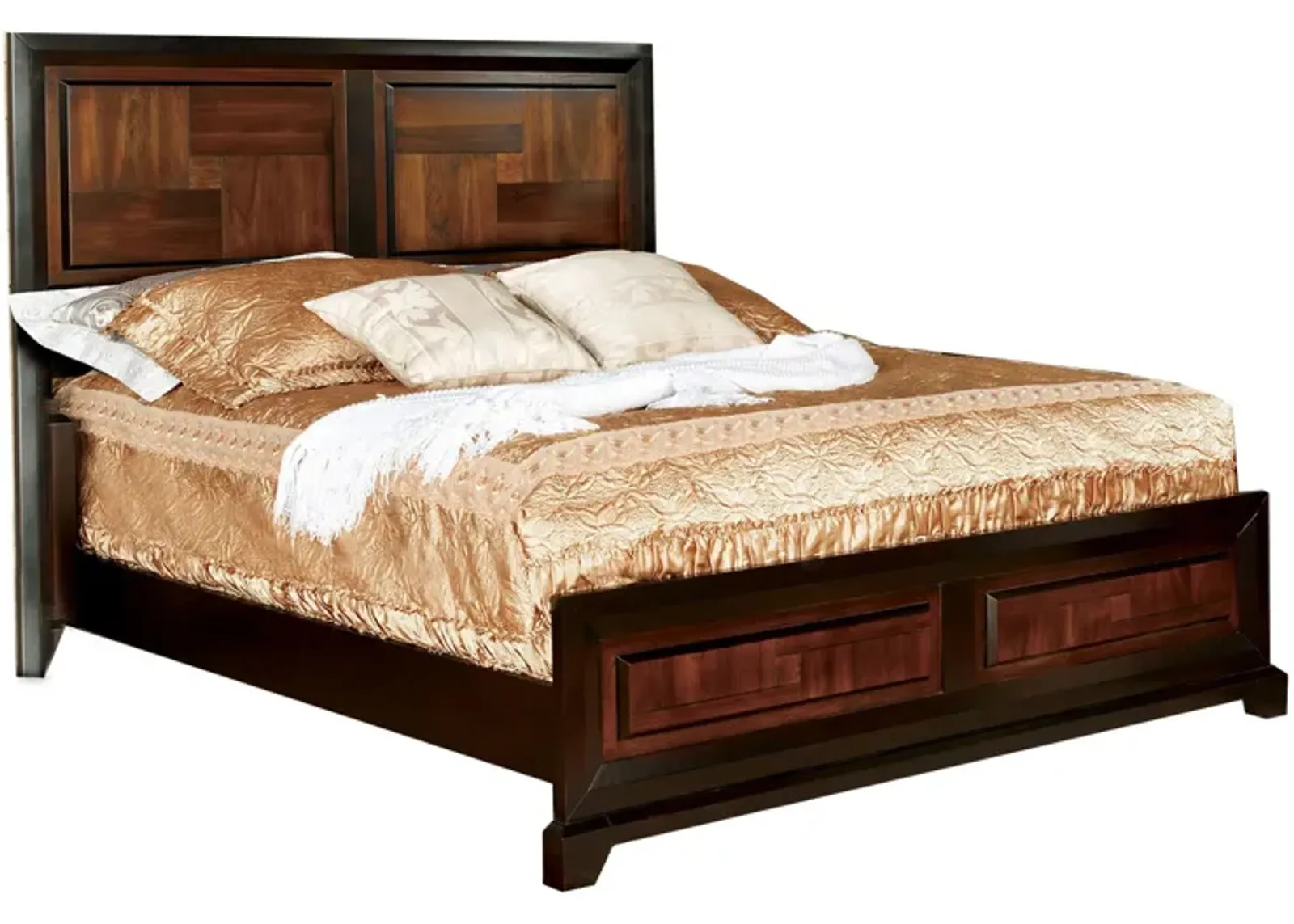 Full Size Wooden Transitional Bed with Parquet Pattern, Brown - Benzara