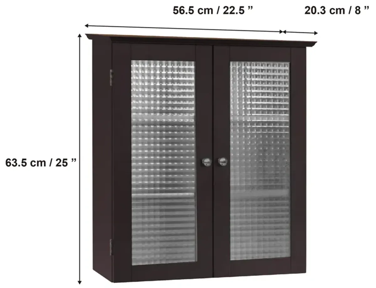 Teamson Home Chesterfield Removable Wooden Wall Cabinet with 2 Waffle Glass Doors- Espresso