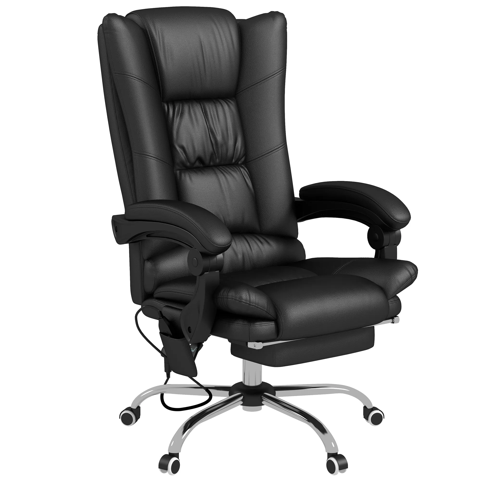 Black PU Leather Massage Chair: 4 Vibration Points, Reclining, Footrest