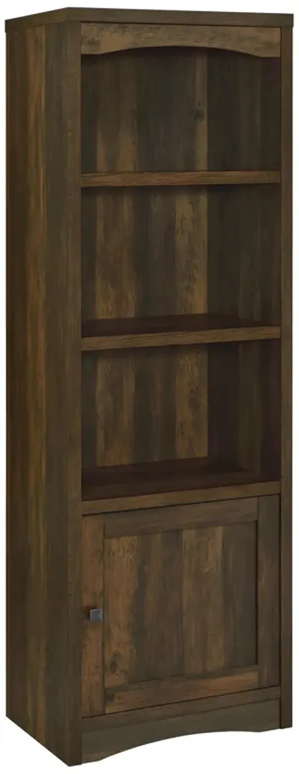 Donna Media Tower Pier Cabinet, Adjustable Shelves, Brown Wood 71 Inch - Benzara