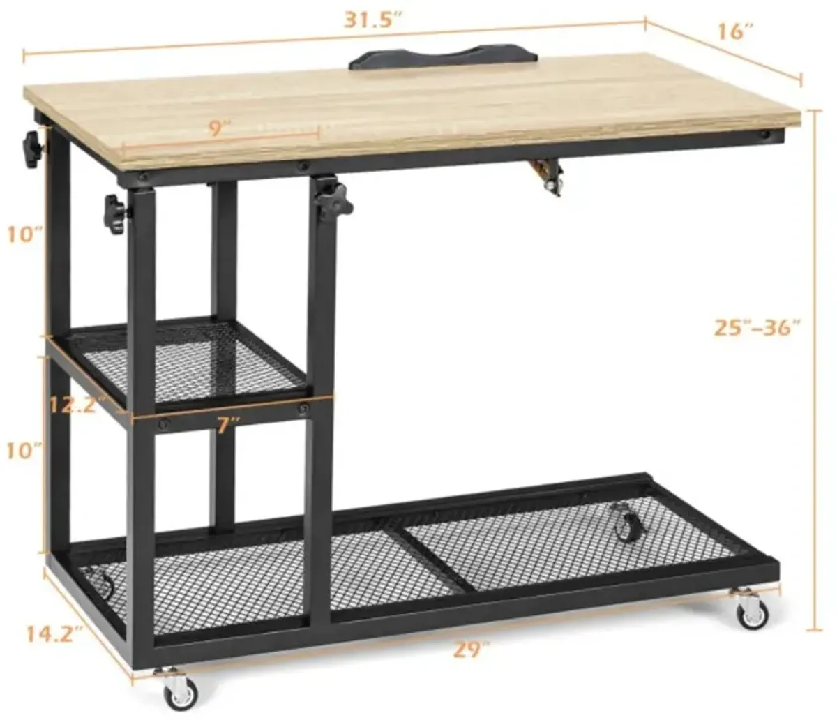 Hivvago Adjustable C-Shaped Bedside Table with Wheels