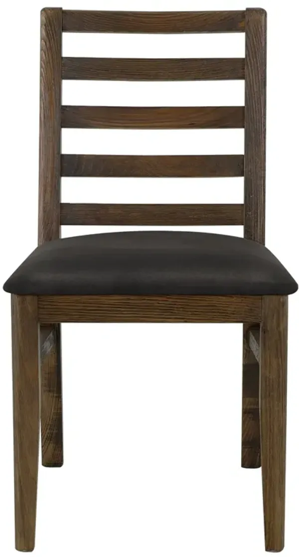 Tinaa Side Dining Chair, Black Polyester, Brown Pine Wood, Ladderback - Benzara