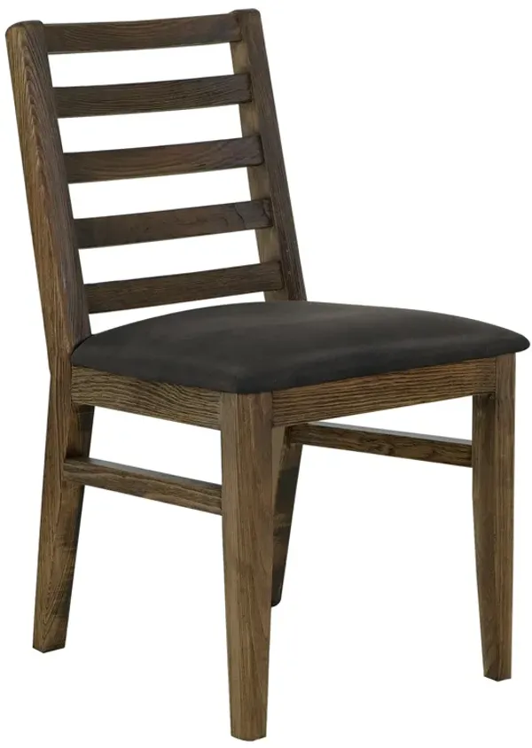Tinaa Side Dining Chair, Black Polyester, Brown Pine Wood, Ladderback