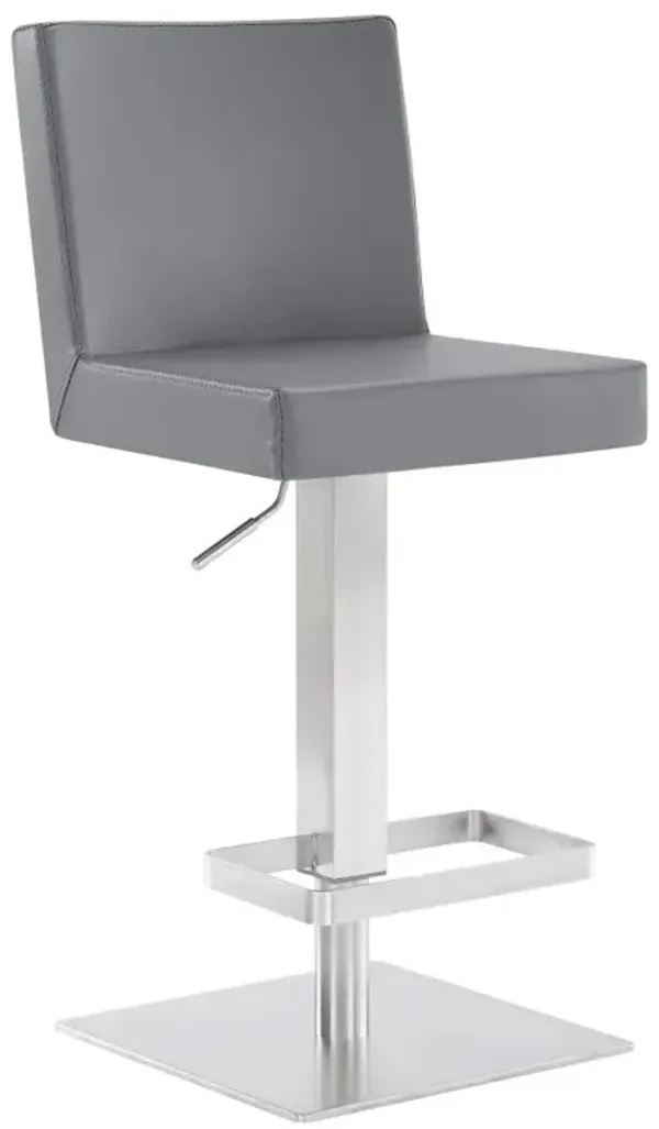 Hivvago 24 Inch Gray and Silver Faux Leather and Iron Adjustable Height Swivel Bar Chair