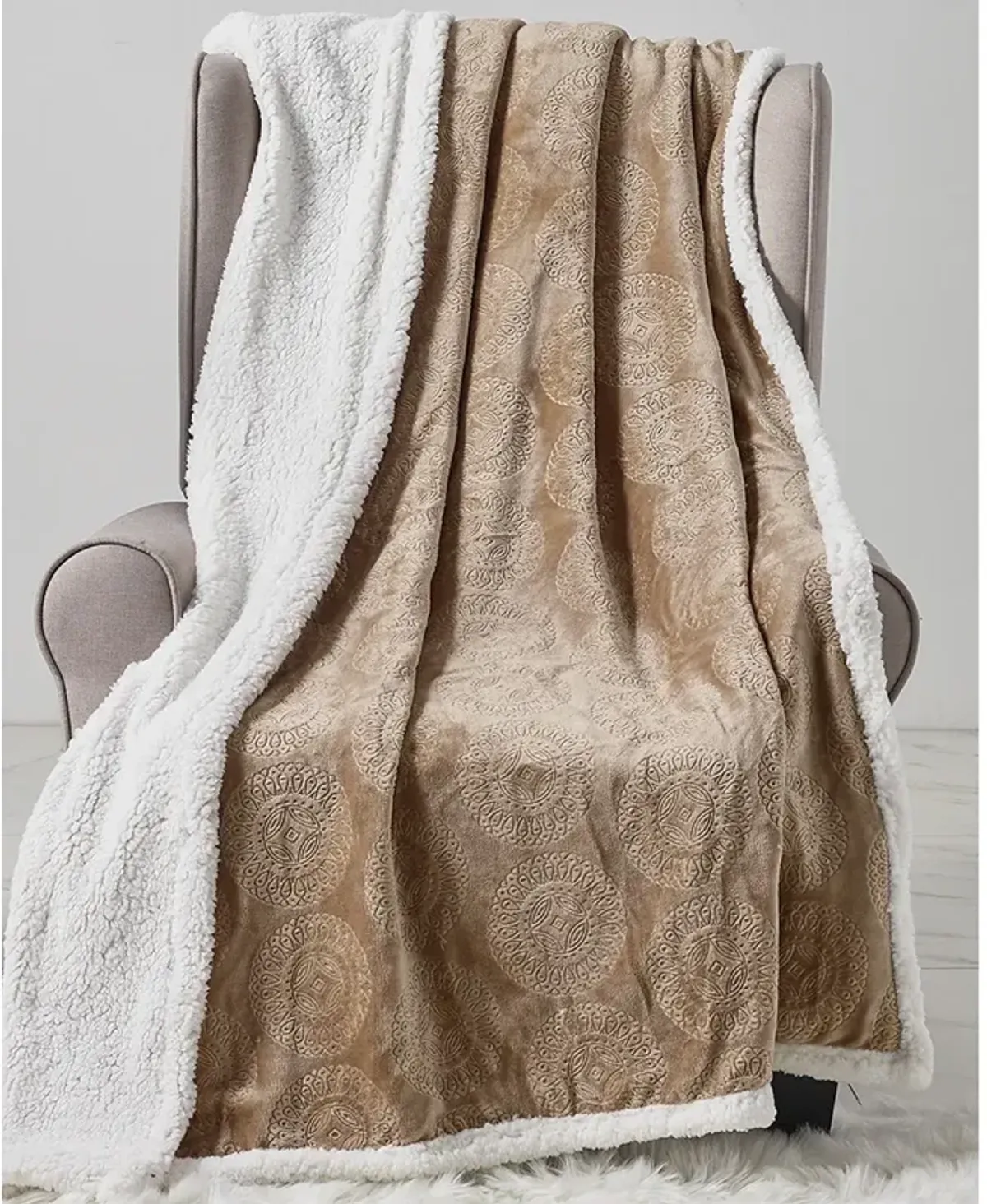 Plazatex Caesar Sherpa Decorative Super Soft Throw Blanket for Sleep/Decor 50" x 60" Taupe