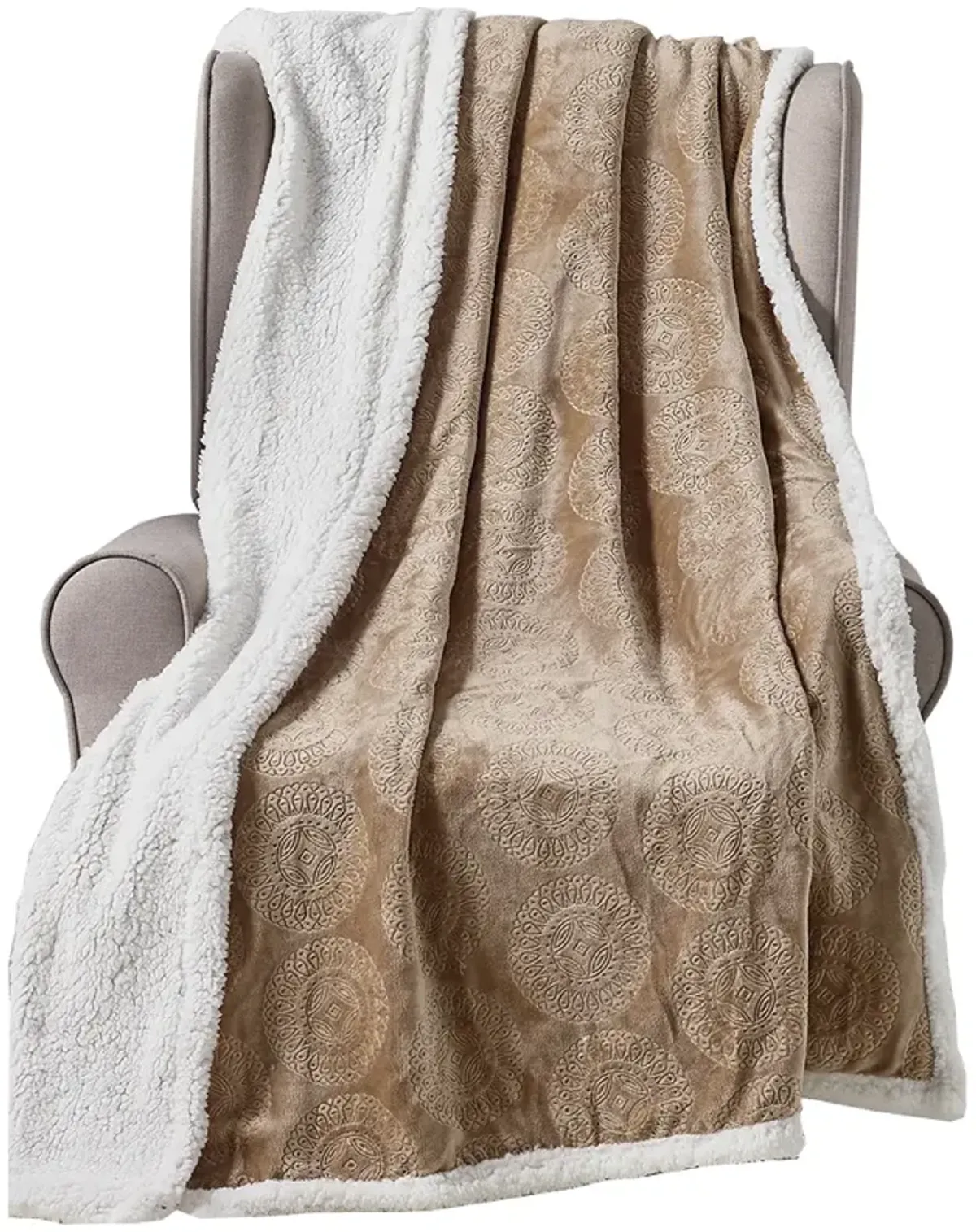 Plazatex Caesar Sherpa Decorative Super Soft Throw Blanket for Sleep/Decor 50" x 60" Taupe