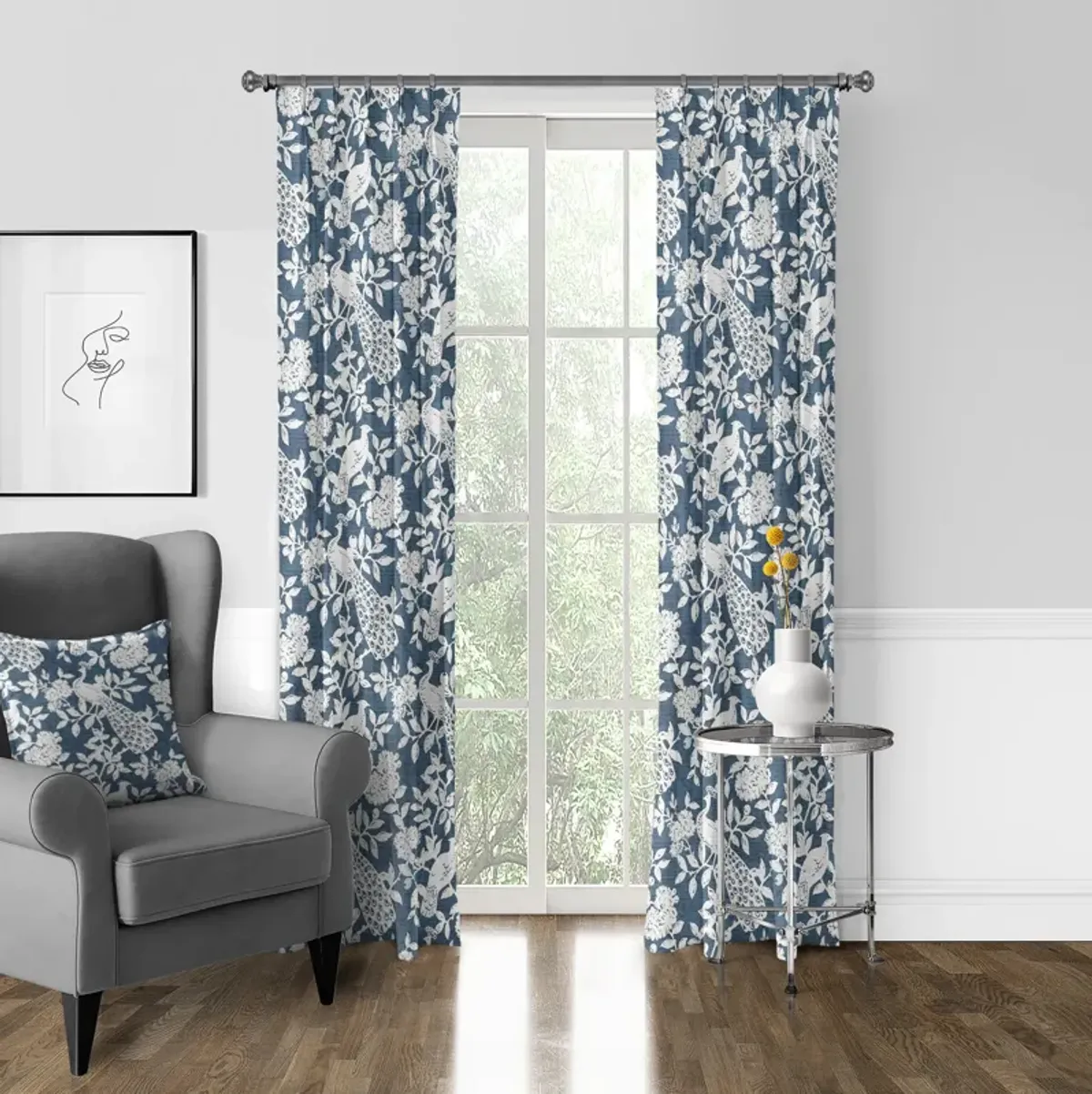 6ix Tailors Fine Linens Lark Navy Pinch Pleat Drapery Panel Pair