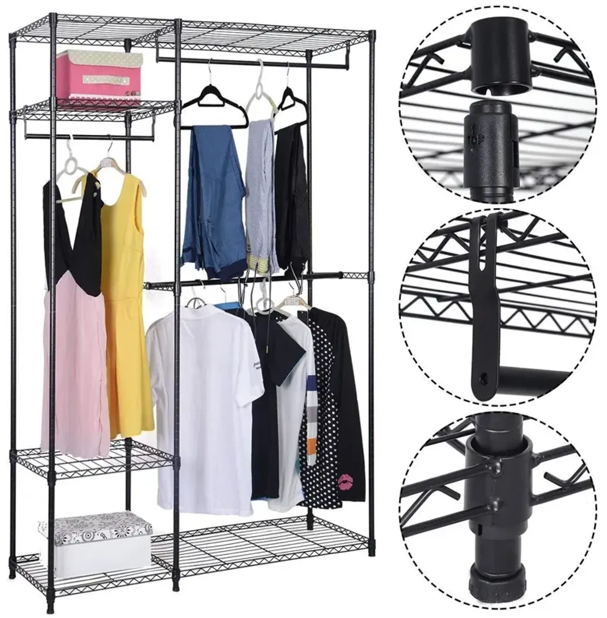 Portable Steel Closet Hanger Storage Rack Organizer