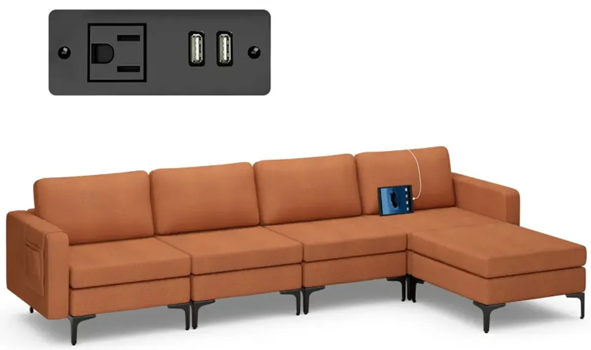 Costway Modular L-shaped Sectional Sofa w/ Reversible Chaise & 2 USB Ports