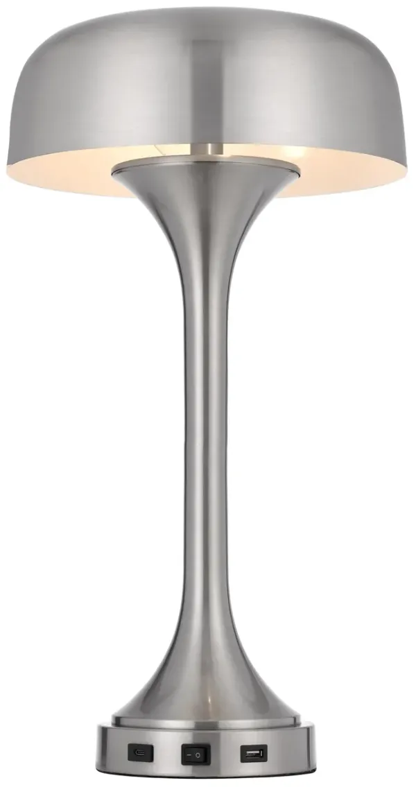 Hivvago 22" Nickel Metal Two Light Usb Table Lamp With Nickel Dome Shade