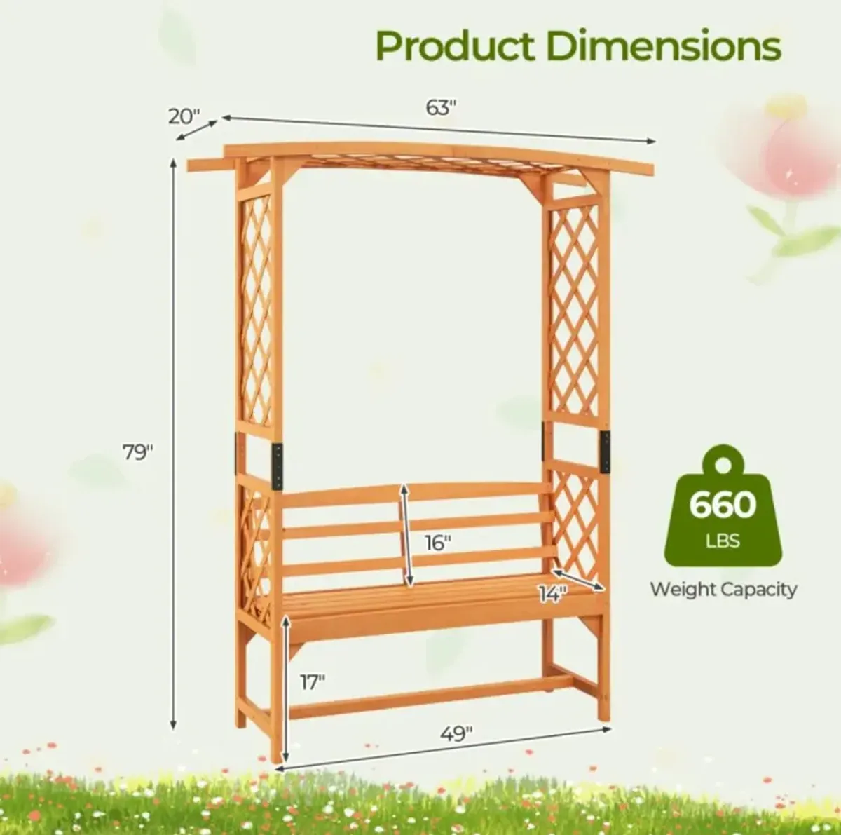 Hivvago 6.5 FT Tall Patio Garden Arbor with Pergola and 2-Seat Bench for Garden Backyard Decoration-Yellow