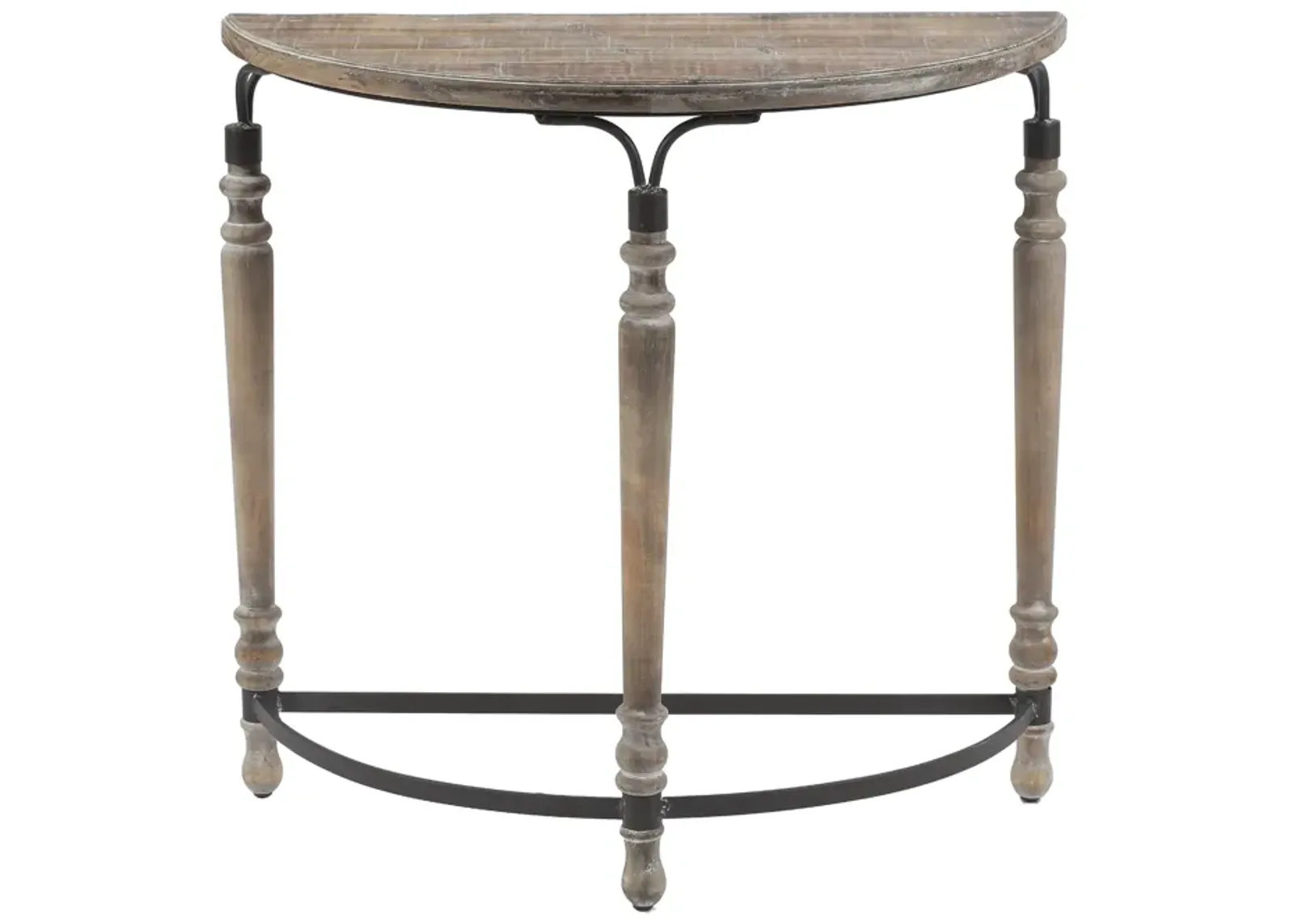 LuxenHome Rustic Wood and Metal Half Moon Console and Entry Table