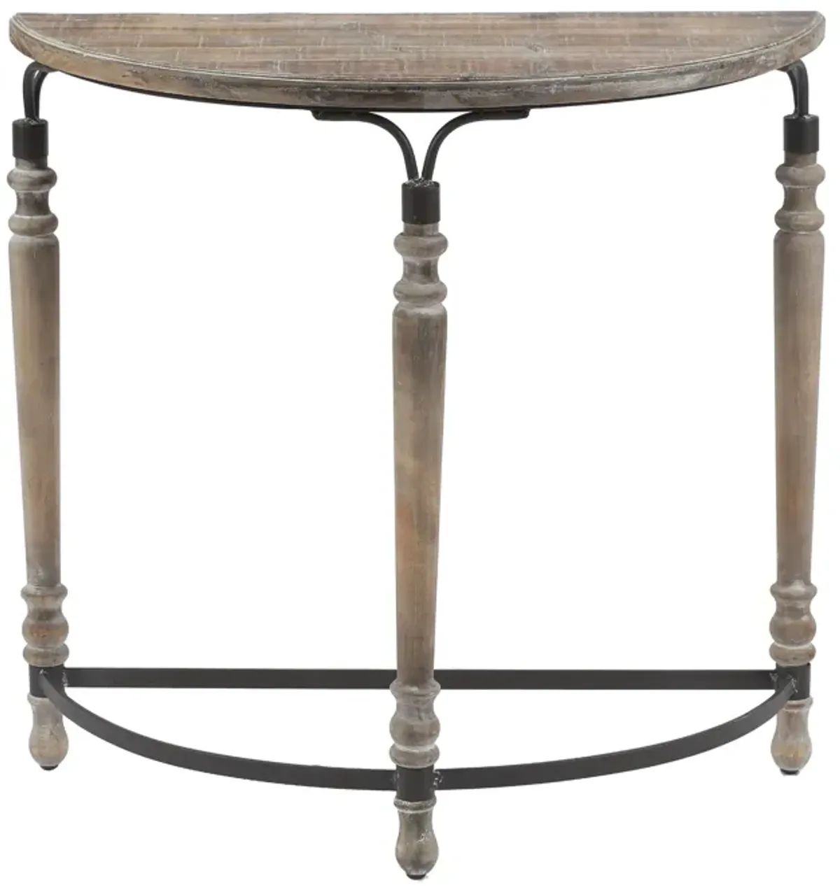 LuxenHome Rustic Wood and Metal Half Moon Console and Entry Table