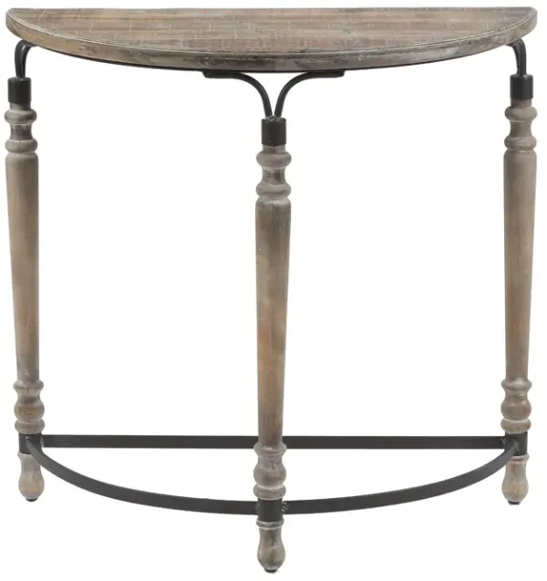 LuxenHome Rustic Wood and Metal Half Moon Console and Entry Table
