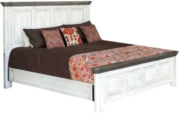 Feyi King Size Bed, Clean Rustic Headboard and Footboard, White, Gray - Benzara