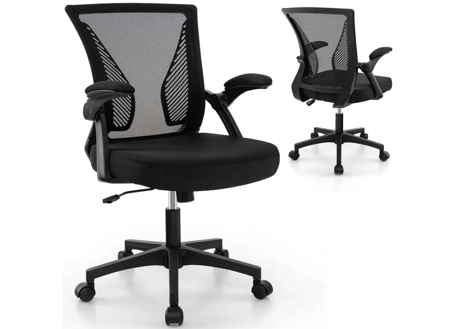 Ergonomic Office Chair Adjustable Swivel Chair with Flip-Up Armrests and Rocking Backrest-Black