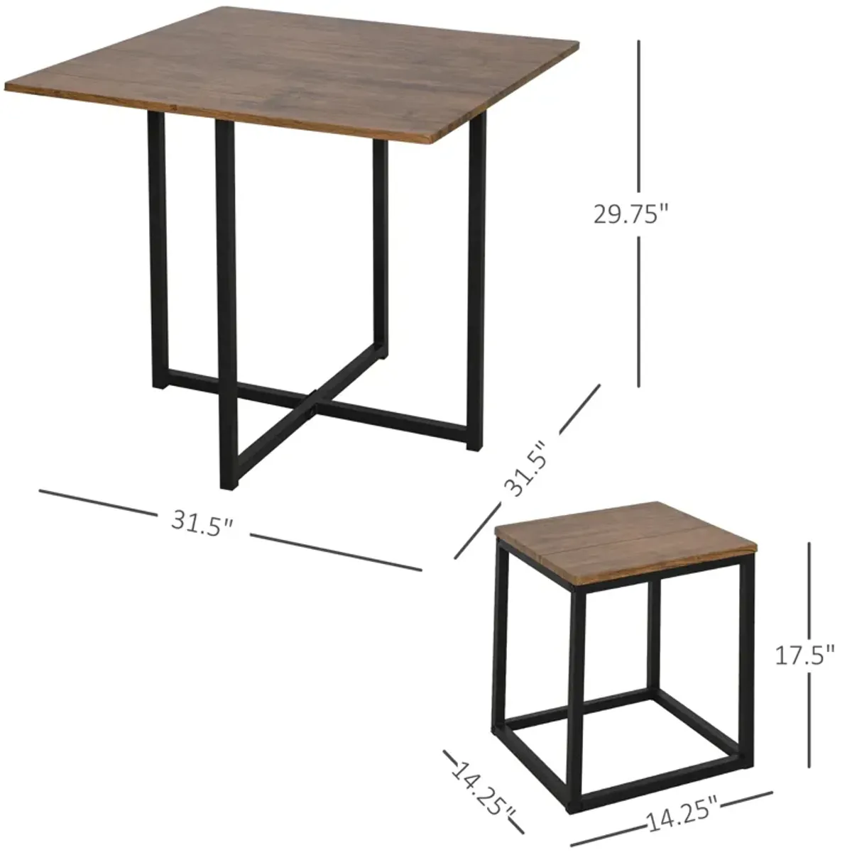 Walnut Space-Saver: 5-Piece Square Dining Set for Small Spaces