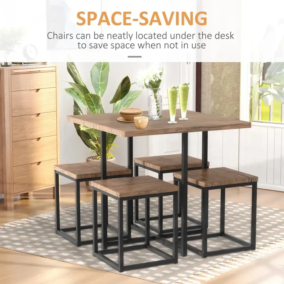 Walnut Space-Saver: 5-Piece Square Dining Set for Small Spaces