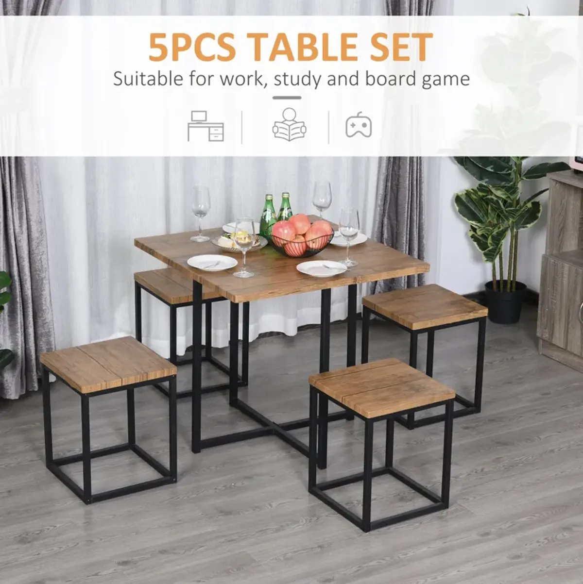 Walnut Space-Saver: 5-Piece Square Dining Set for Small Spaces