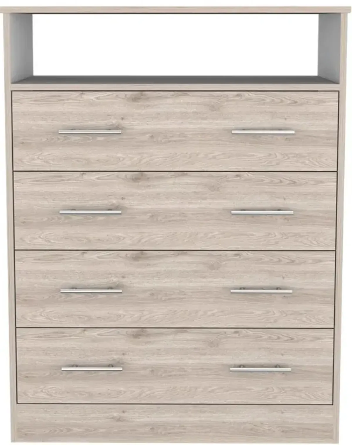 DEPOT E-SHOP Serbian Four Drawer Dresser, Countertop, One Open Shelf, Four Drawers-Light Grey-White, For Bedroom