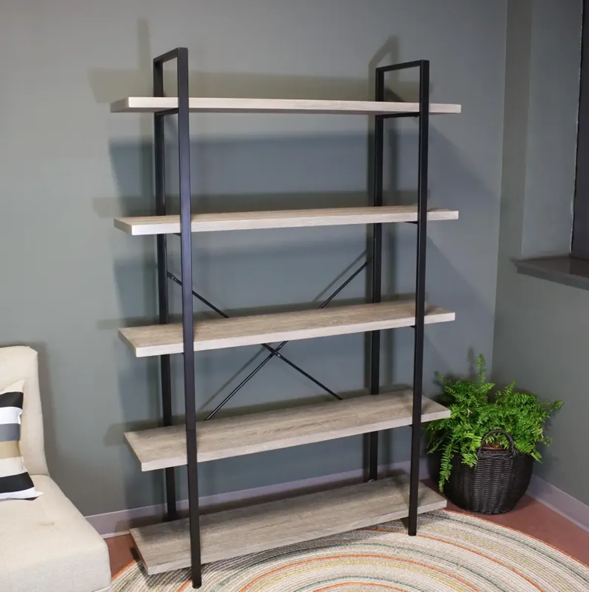 Sunnydaze 5-Tier Industrial Open-Shelf Bookshelf