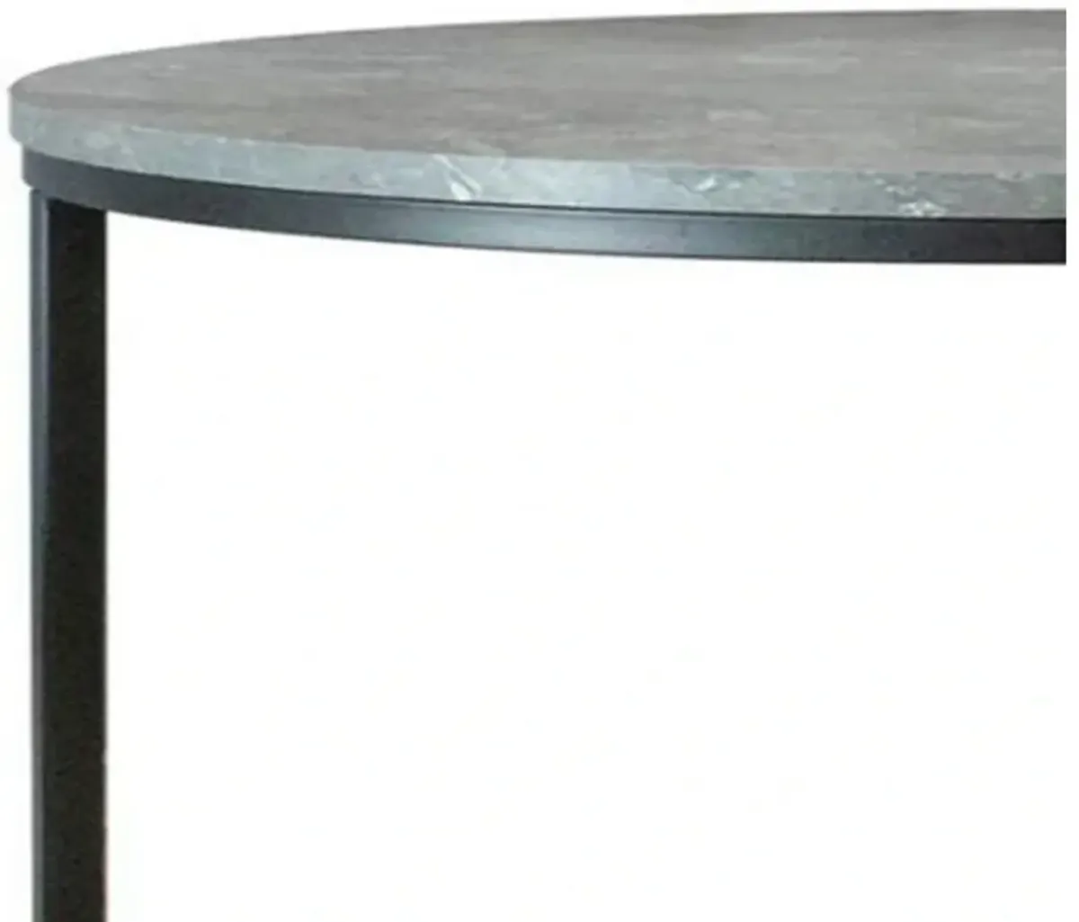 35 Inch 2 Piece Nesting Coffee Table Set, Round Gray Faux Marble Tabletop-Benzara