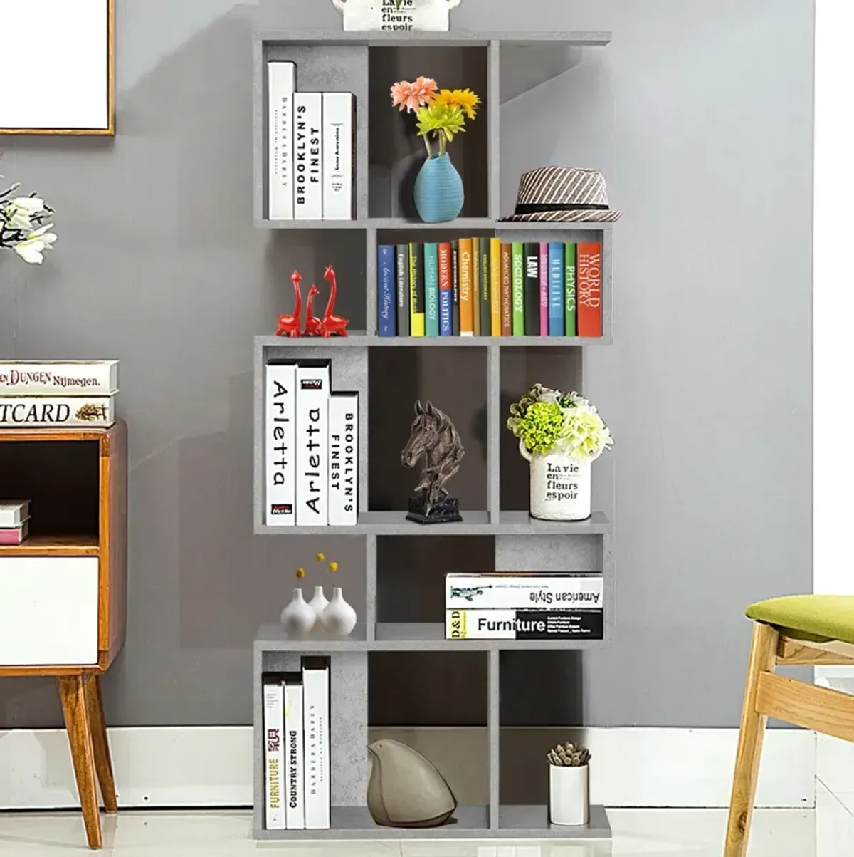 5 Cubes Ladder Shelf Corner Bookshelf Display Rack Bookcase