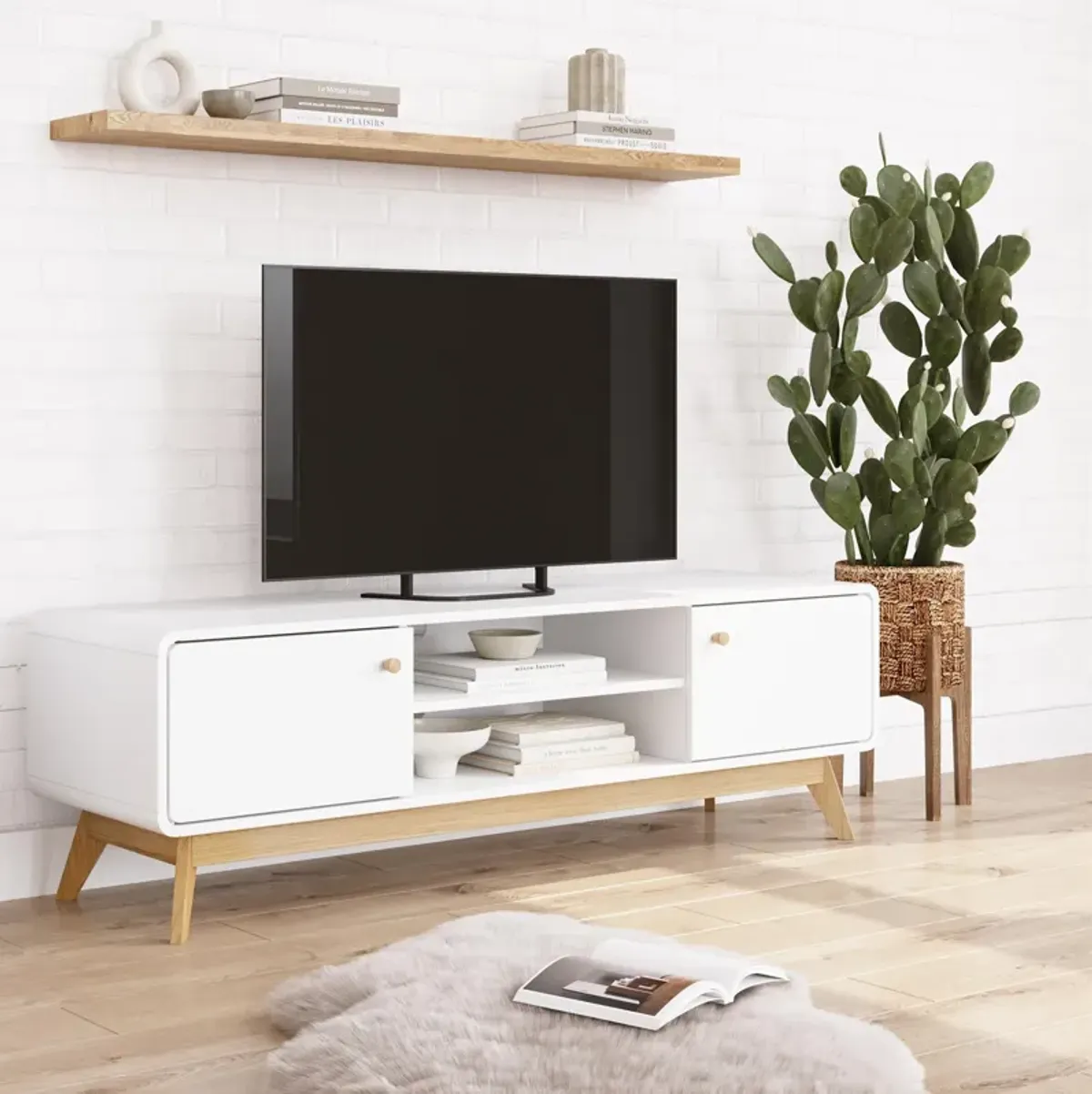 Leva Scandinavian 2 Door Rounded TV Stand