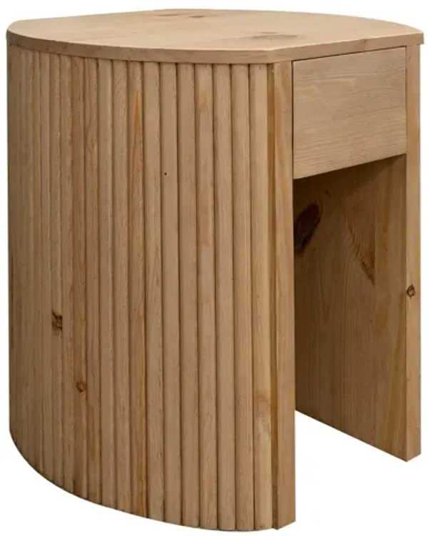 Izya 20 Inch Chairside End Table, Drawer, Intricate Ribbed Column, Brown - Benzara