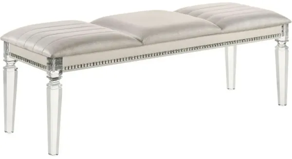 Tufted Leatherette Seater Wooden Bench with Mirror Accents, White-Benzara