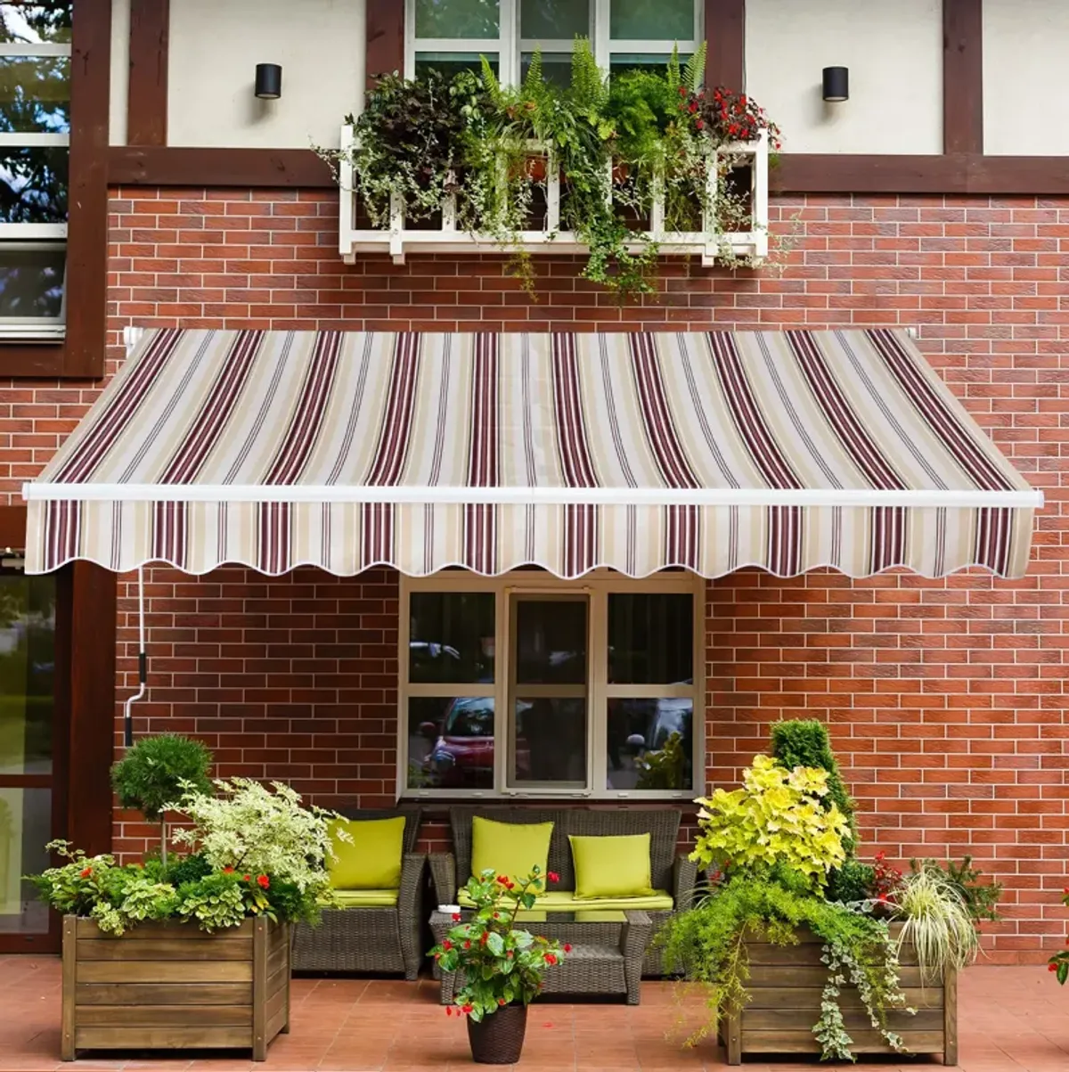 Red Sun Shield: 10x8 Manual Retractable UV-Protective Patio Awning