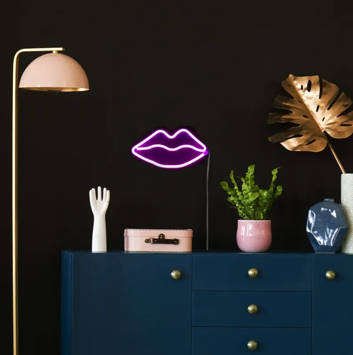 10.5" Pink Lips LED Neon Style Valentine's Day Wall Sign