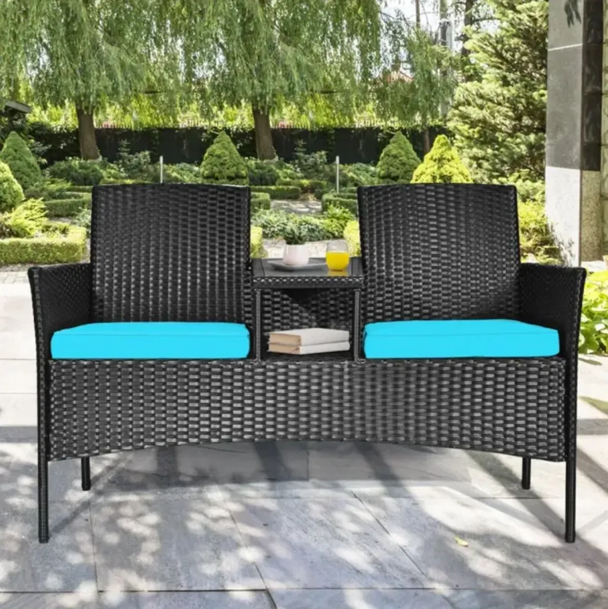 Hivvago Wicker Patio Conversation Furniture Set with Removable Cushions and Table