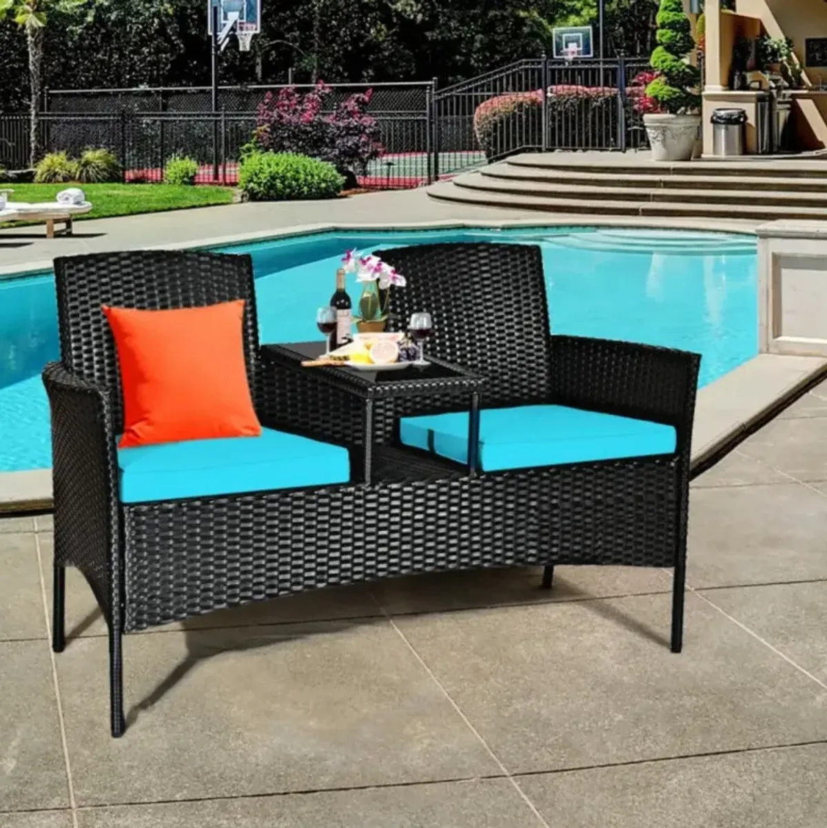 Hivvago Wicker Patio Conversation Furniture Set with Removable Cushions and Table