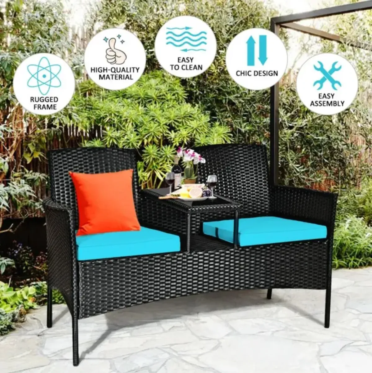 Hivvago Wicker Patio Conversation Furniture Set with Removable Cushions and Table