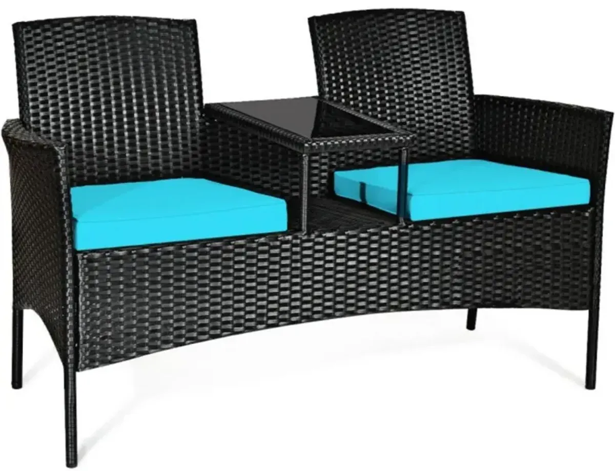 Hivvago Wicker Patio Conversation Furniture Set with Removable Cushions and Table