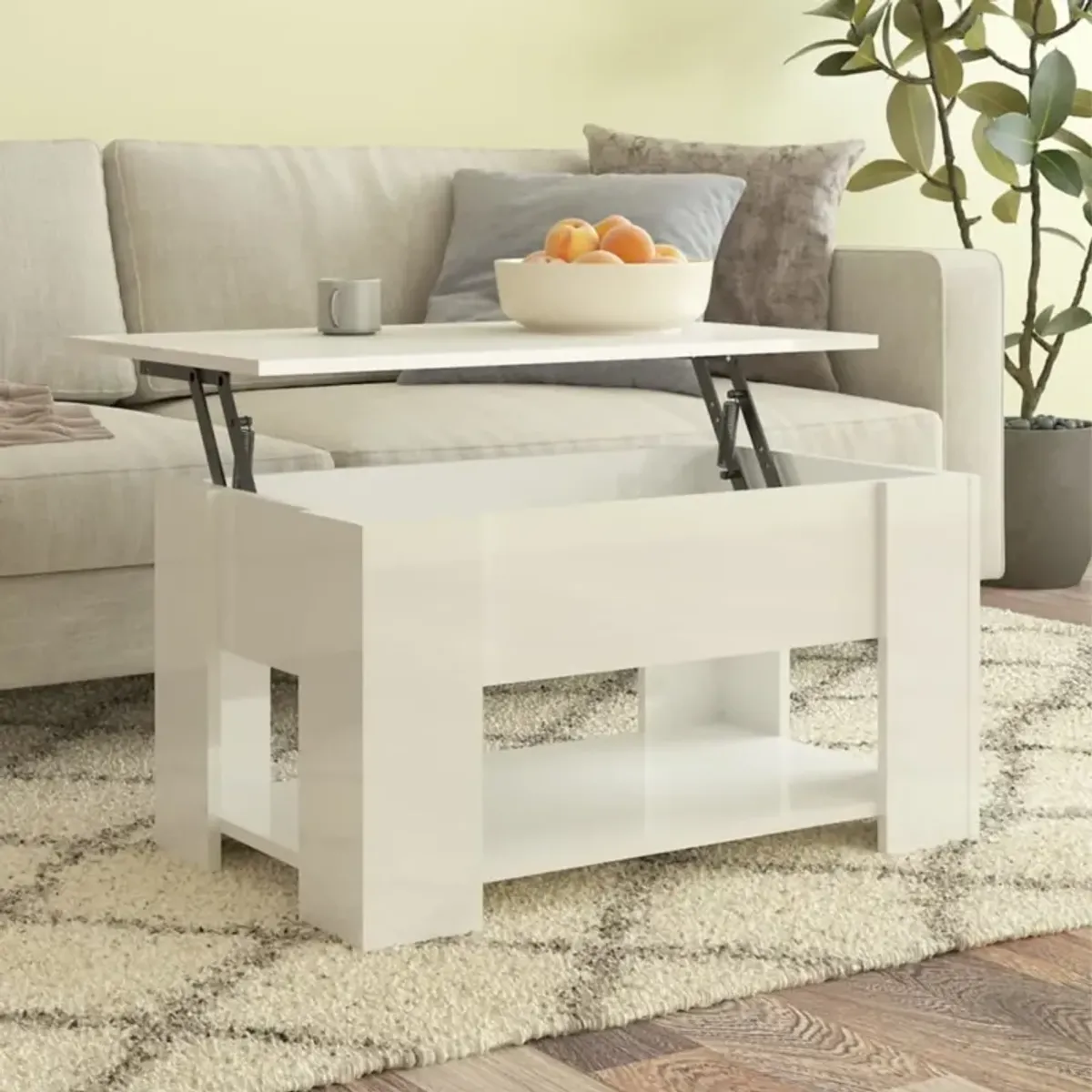 vidaXL Coffee Table - Modern High Gloss White | Engineered Wood Construction | Rectangular Shape | Assembly Required