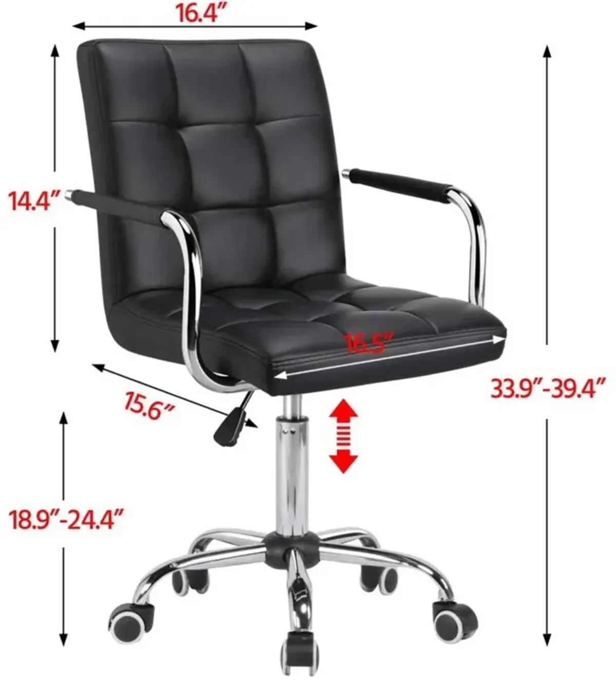 Hivvago Modern Mid-Back Black Faux Leather Office Chair with Removable Arms