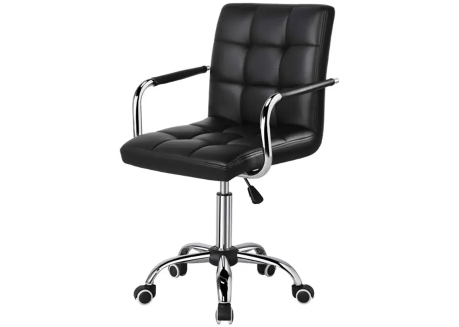 Hivvago Modern Mid-Back Black Faux Leather Office Chair with Removable Arms