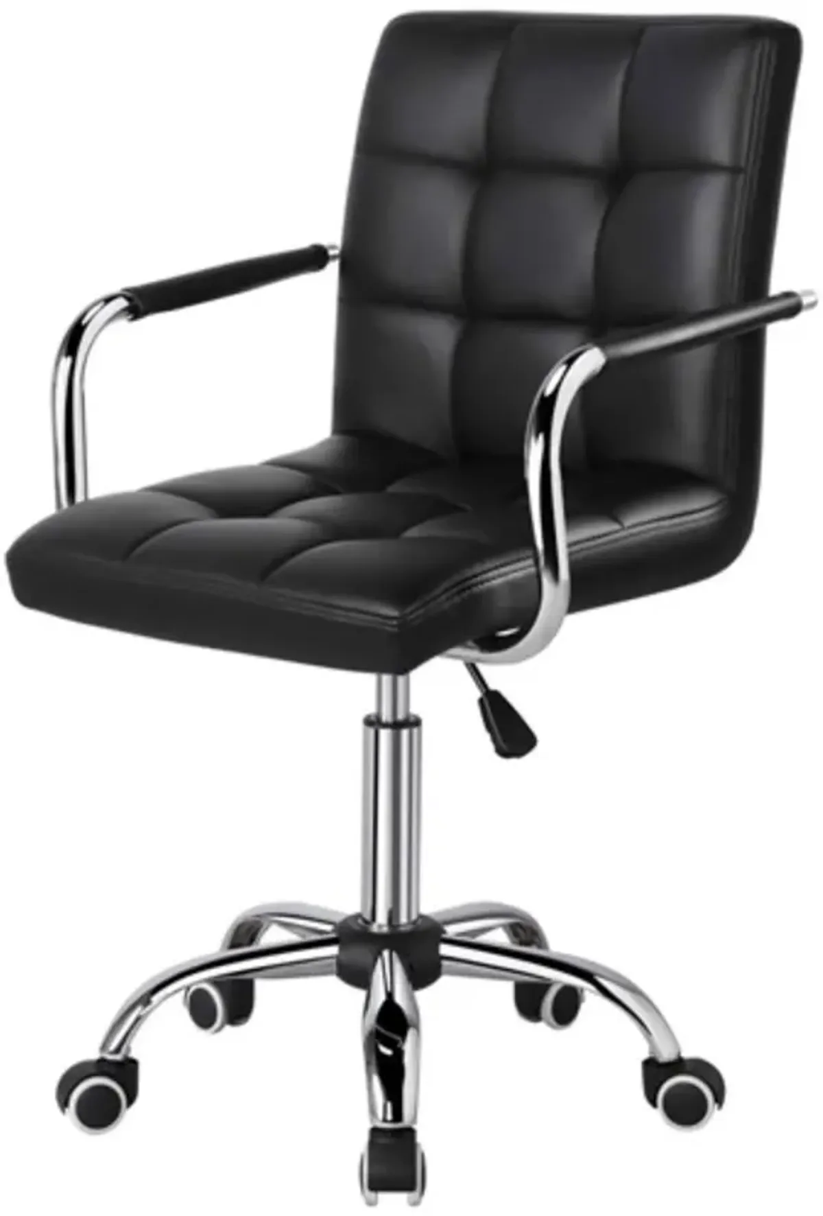 Hivvago Modern Mid-Back Black Faux Leather Office Chair with Removable Arms