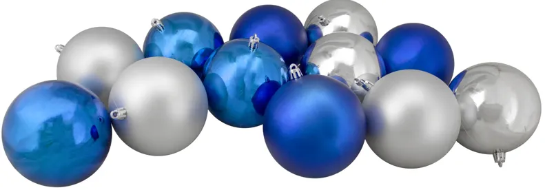 12ct Silver and Blue 2-Finish Shatterproof Ball Christmas Ornaments 4"