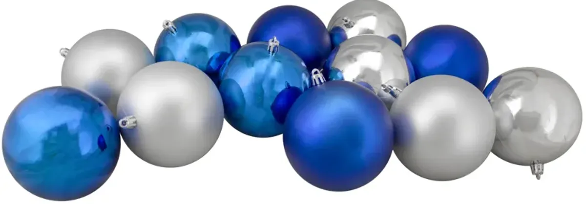 12ct Silver and Blue 2-Finish Shatterproof Ball Christmas Ornaments 4"