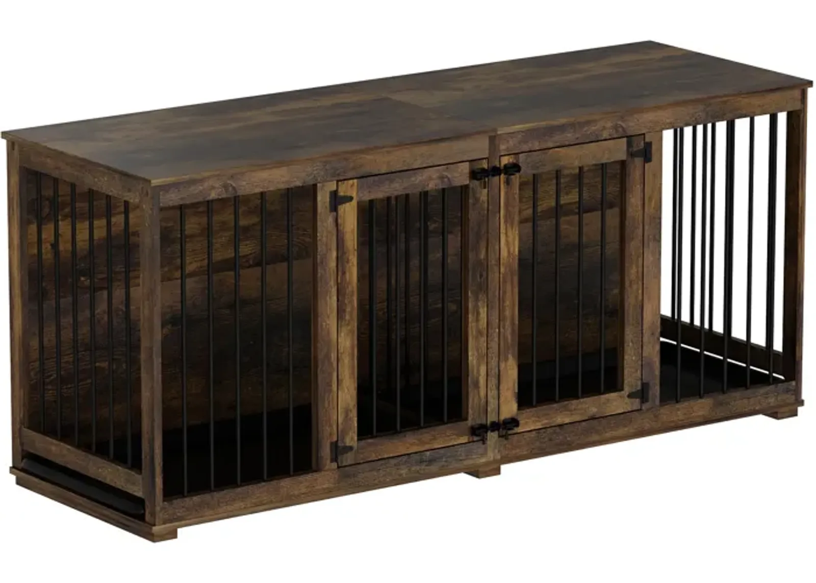 Tiger Skin Dog Crate Furniture for 2 Dogs, 71 in. Heavy-Duty Wooden Dog Crate with Trays & Divider for Large Medium Dogs