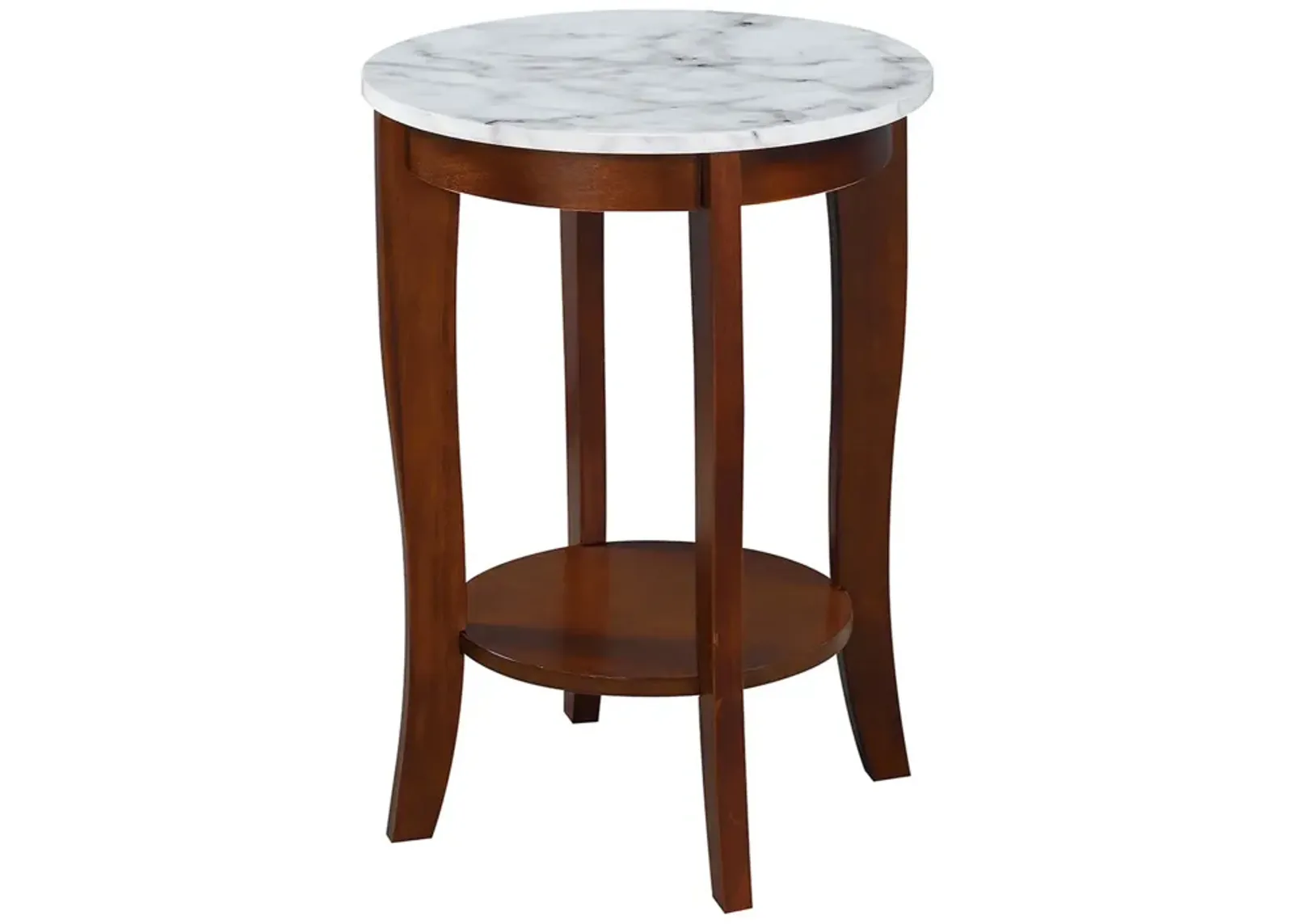 Convenience Concepts American Heritage Round End Table, White Faux Marble / Espresso