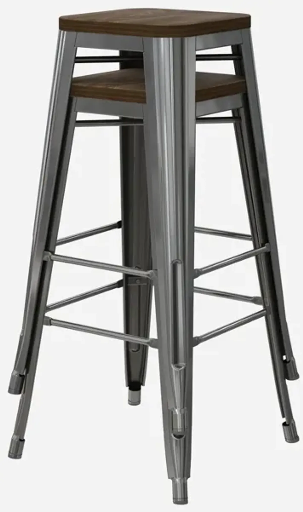 Atwater Living Zeno 30" Bar Stool with Wood Seat, Antique Gun Metal, Set of 2