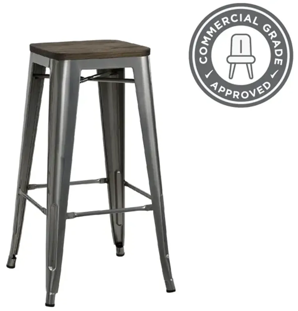 Atwater Living Zeno 30" Bar Stool with Wood Seat, Antique Gun Metal, Set of 2