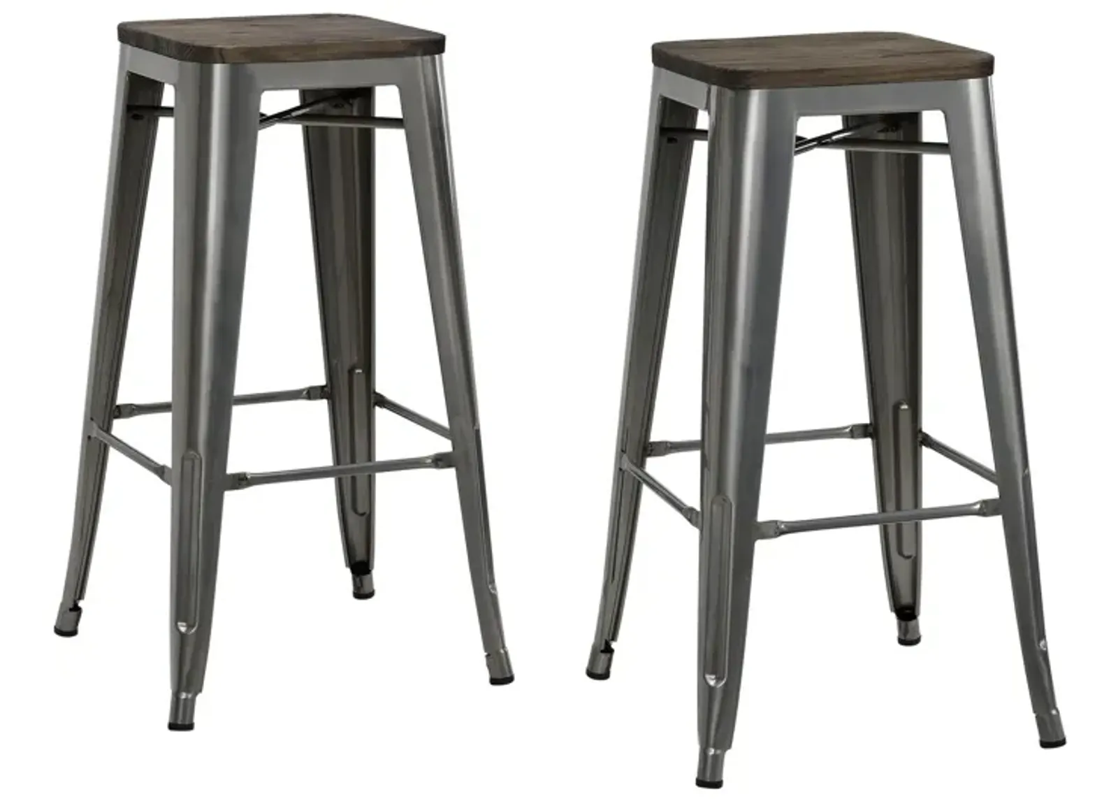 Atwater Living Zeno 30" Bar Stool with Wood Seat, Antique Gun Metal, Set of 2