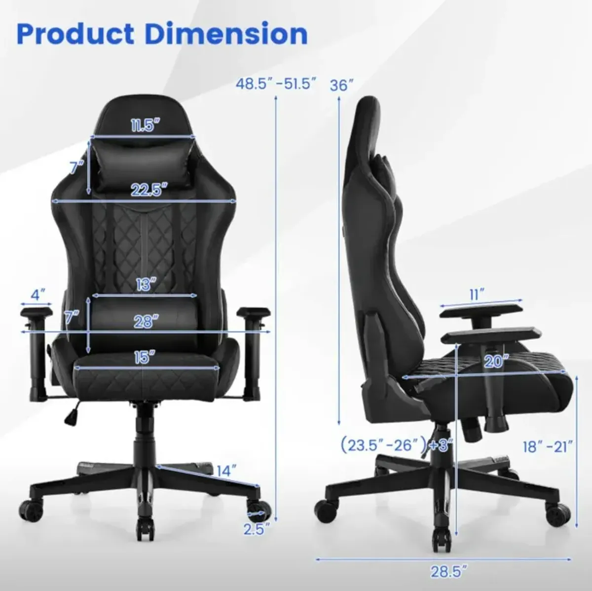 Costway Adjustable 360Â° Swivel PU Gaming Chair with RGB LED Lights and Nylon Base-Black