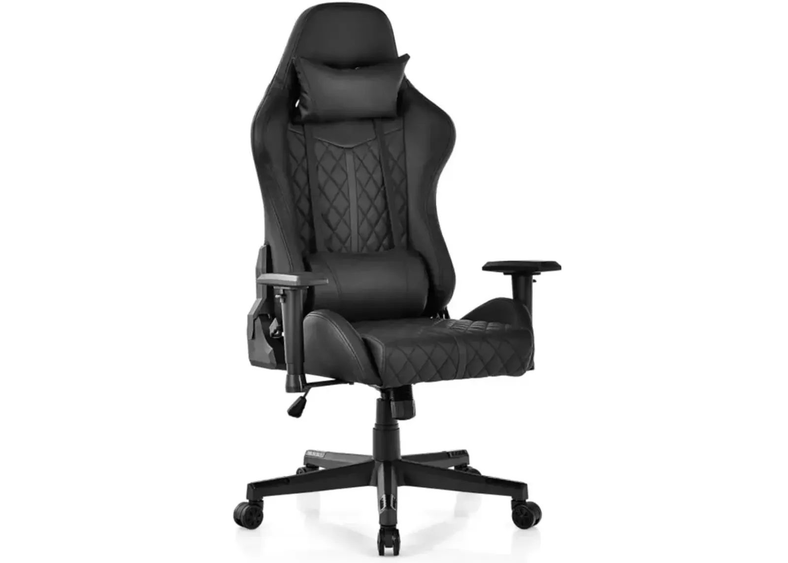 Costway Adjustable 360Â° Swivel PU Gaming Chair with RGB LED Lights and Nylon Base-Black